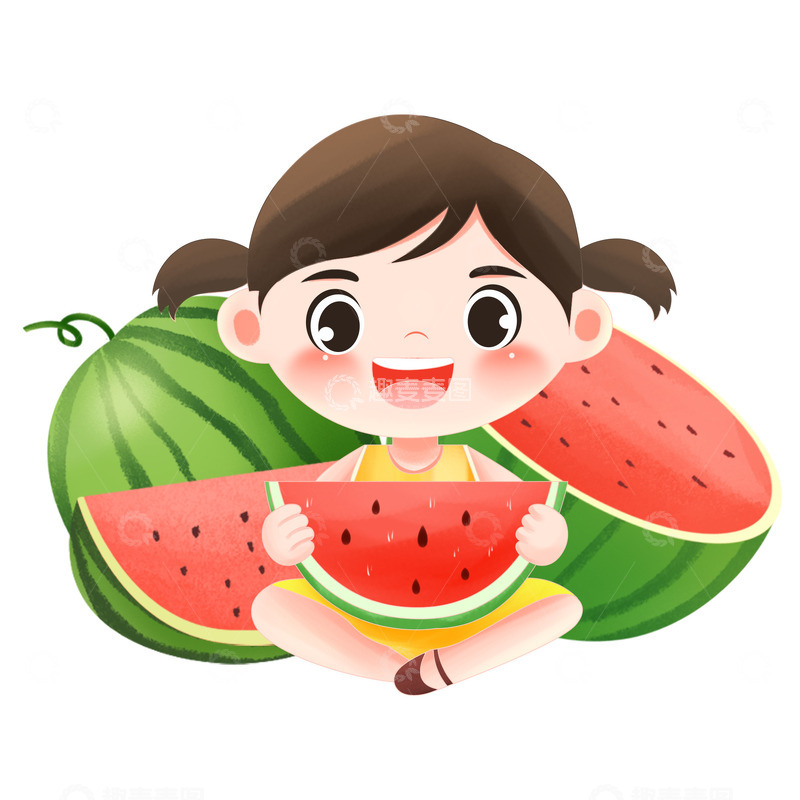 源文件下载【趣麦麦图】夏天女孩吃西瓜元素