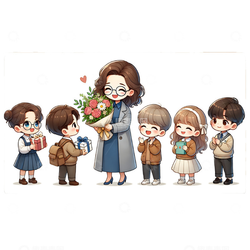 高清大图下载【趣麦麦图】教师节送花场景卡通插画素材