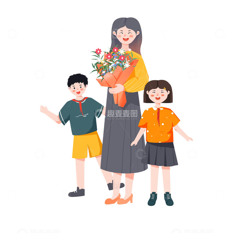 源文件下载【趣麦麦图】简约教师节学生送花