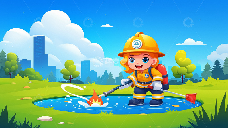 高清大图下载【趣麦麦图】消防员灭火消防安全