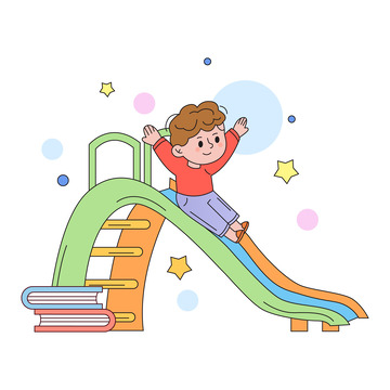 卡通简约玩滑滑梯的小孩