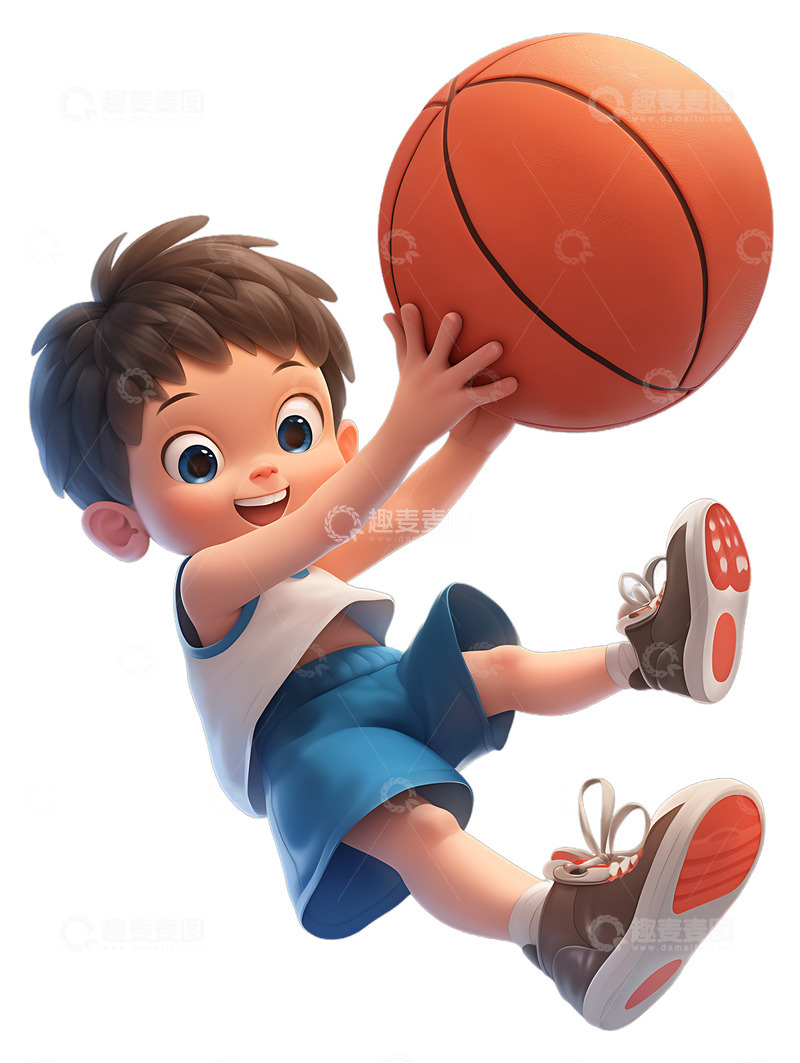 高清大图下载【趣麦麦图】打篮球卡通的小男孩