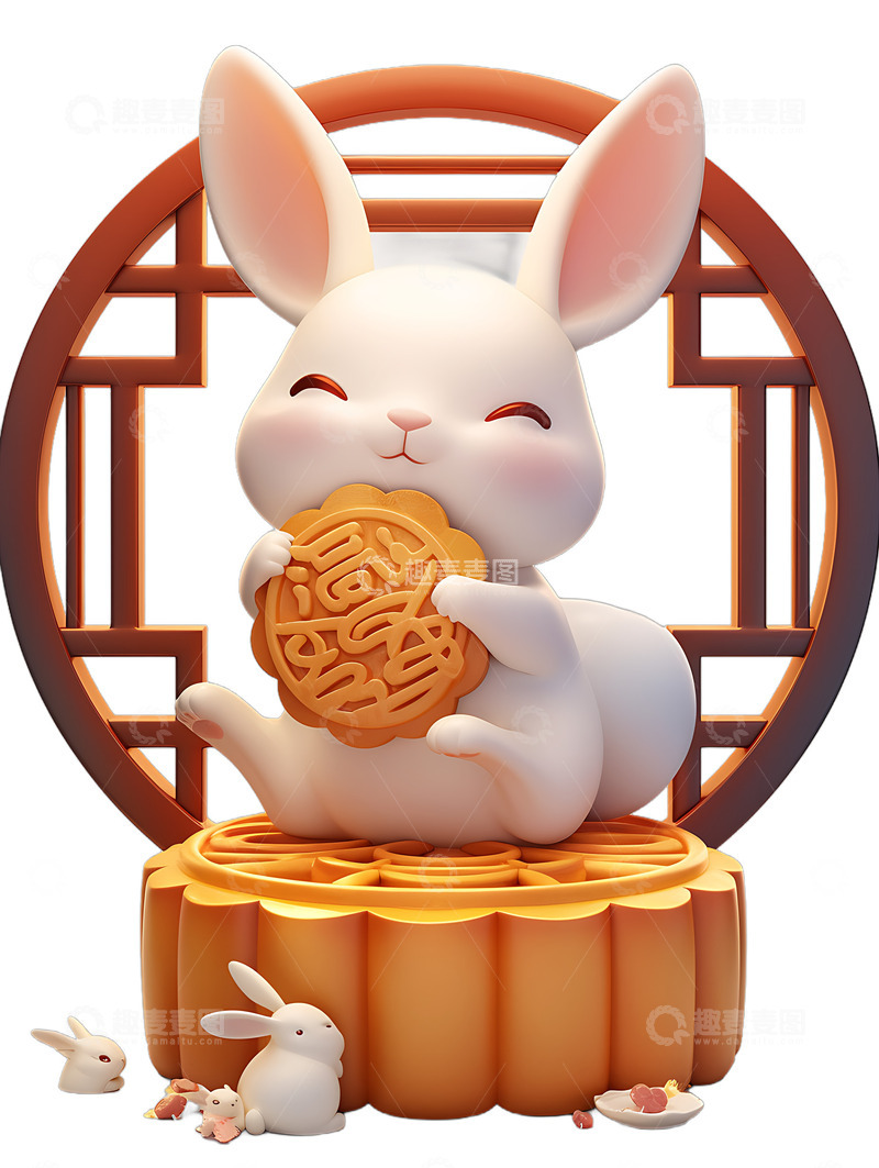 高清大图下载【趣麦麦图】小兔子月饼中秋节