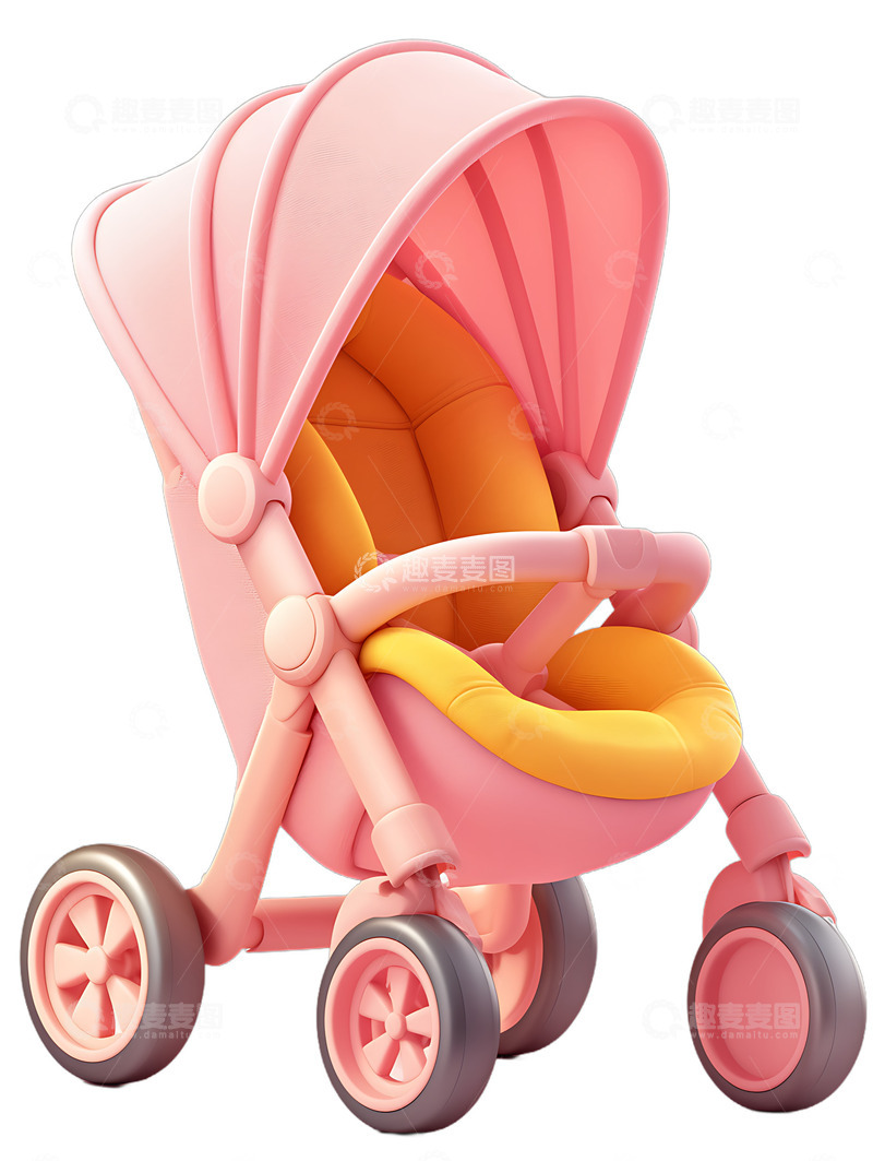 高清大图下载【趣麦麦图】婴儿车卡通图标粉色