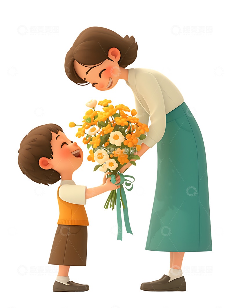 高清大图下载【趣麦麦图】教师节小男孩送花给老师