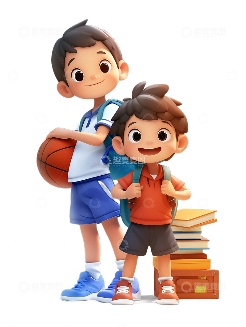 高清大图下载【趣麦麦图】暑假小孩学生休闲篮球读书学习暑假活动