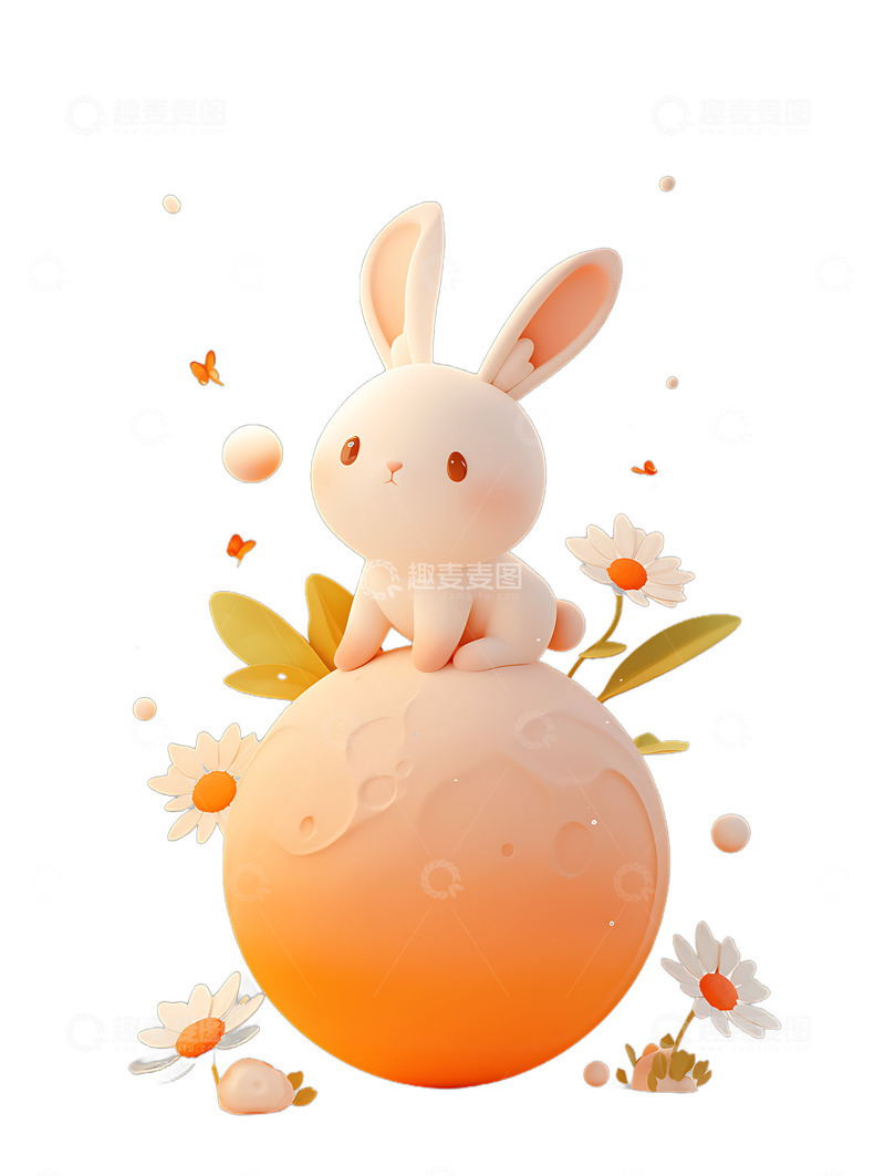 高清大图下载【趣麦麦图】玉兔与月亮卡通圆形月球