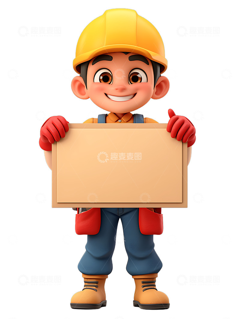高清大图下载【趣麦麦图】工地工人举着展示板