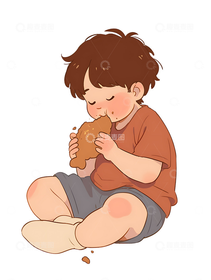 高清大图下载【趣麦麦图】吃炸鸡的鸡排的小男孩