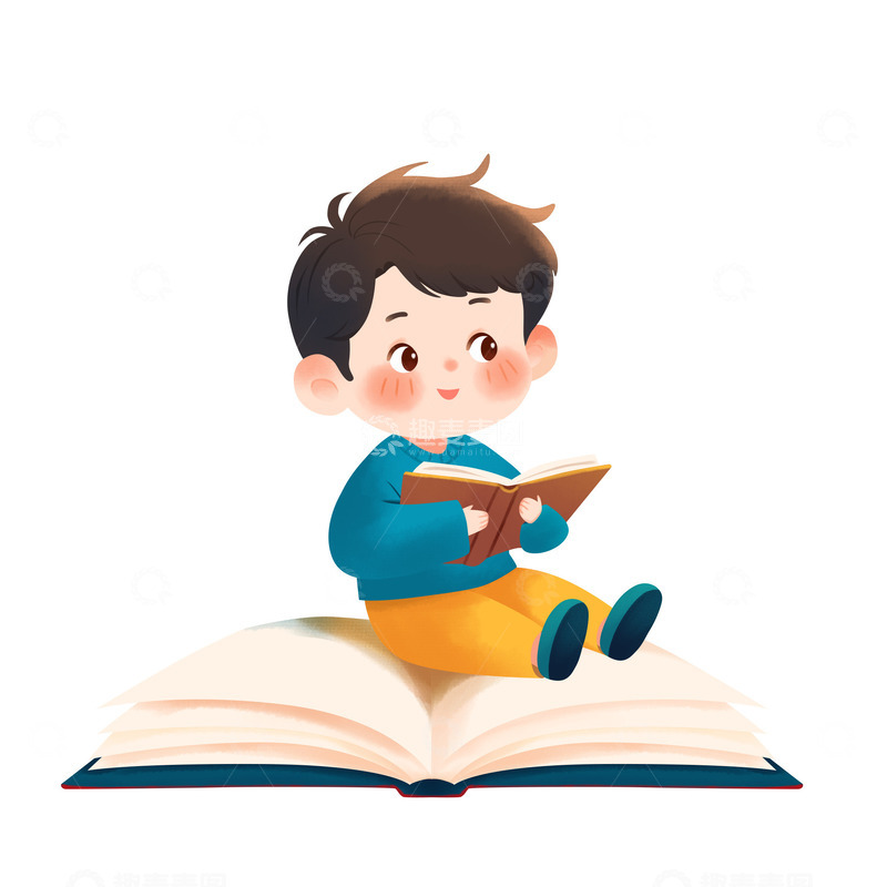 源文件下载【趣麦麦图】看书的男孩手绘插画