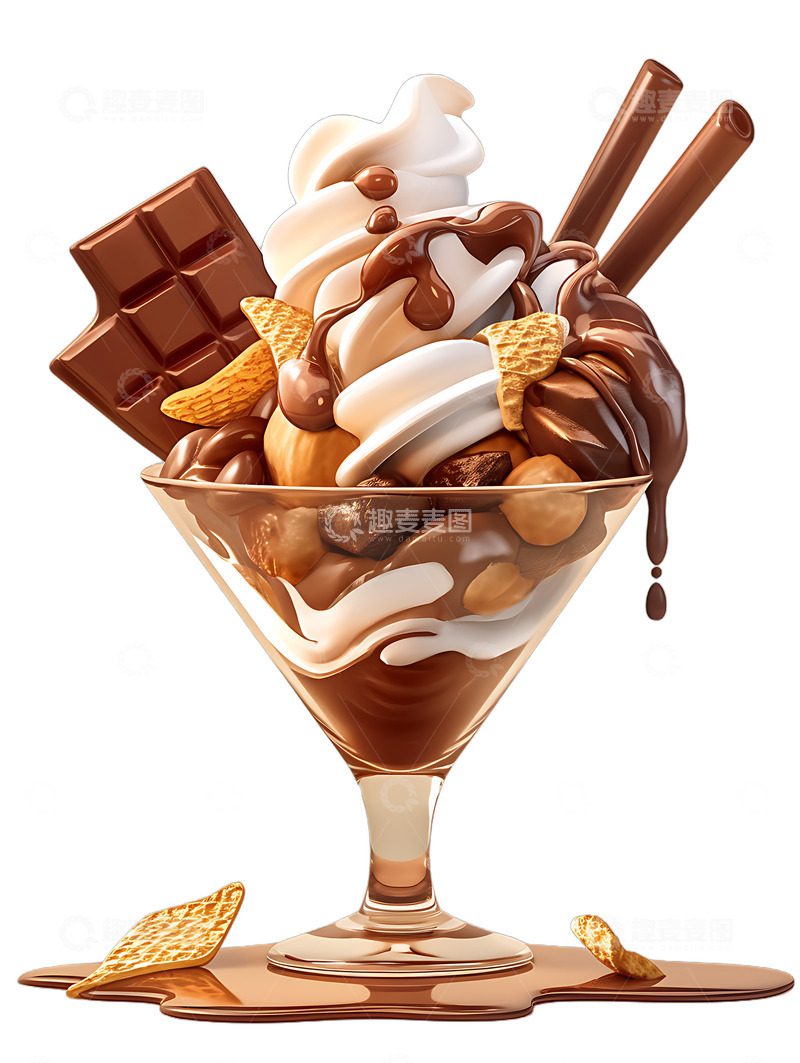 高清大图下载【趣麦麦图】巧克力冰淇淋大圣代3D