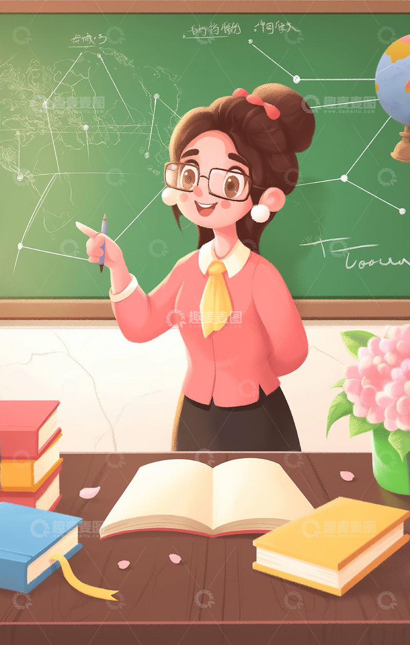 高清大图下载【趣麦麦图】教师节卡通插画风格背景素材