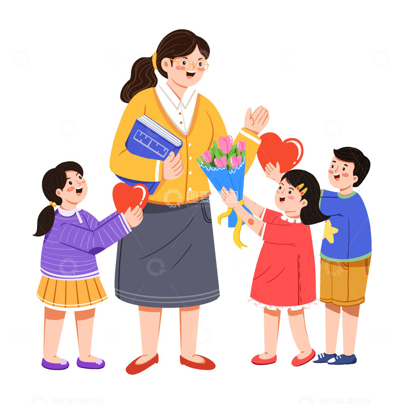 源文件下载【趣麦麦图】教师节学生献花