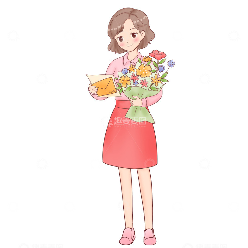 源文件下载【趣麦麦图】教师节收到感恩信和鲜花的老师