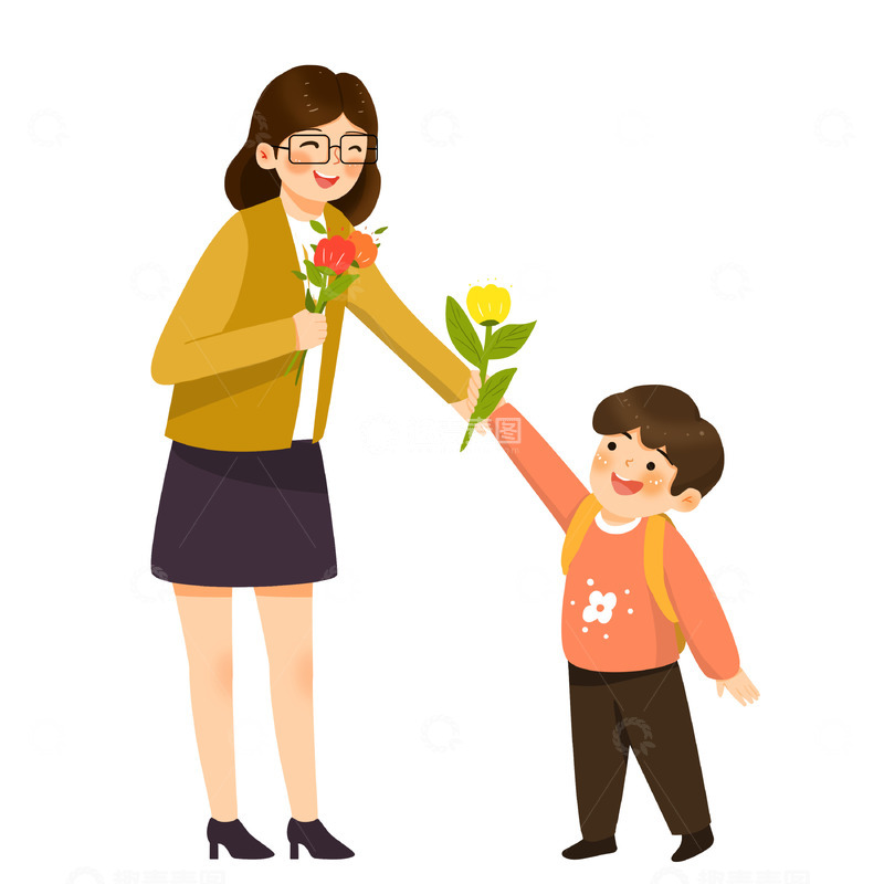 源文件下载【趣麦麦图】手绘教师节送花
