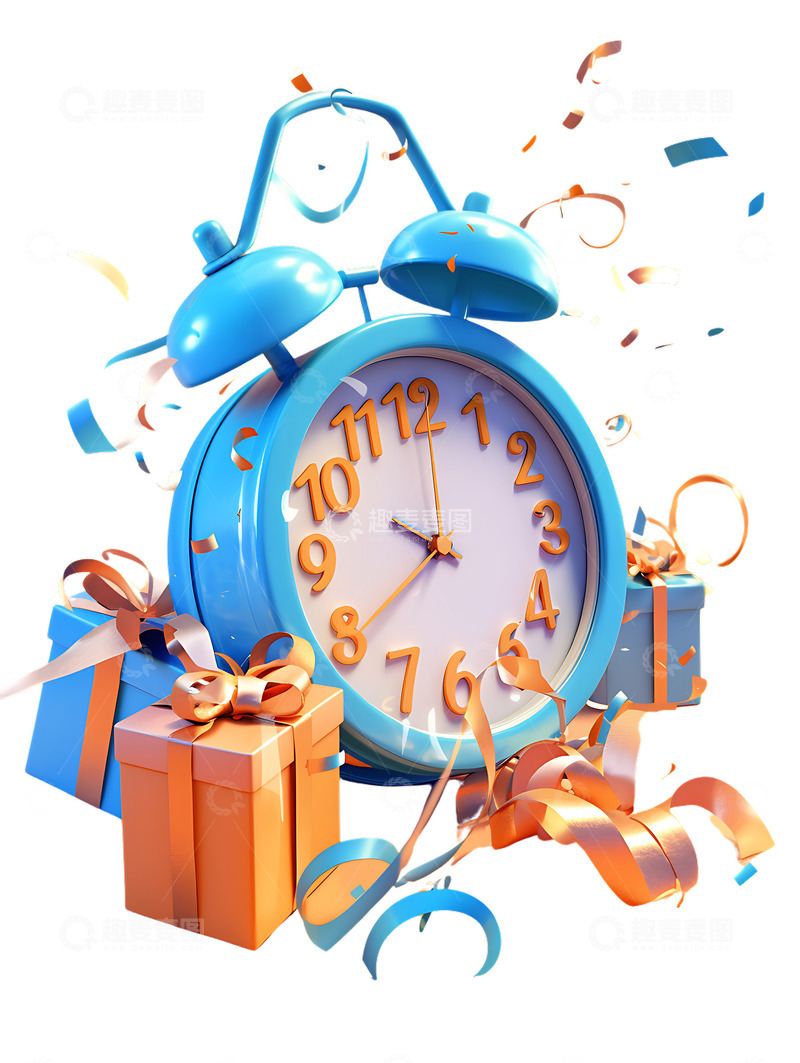 高清大图下载【趣麦麦图】时钟与礼物礼品卡通3D