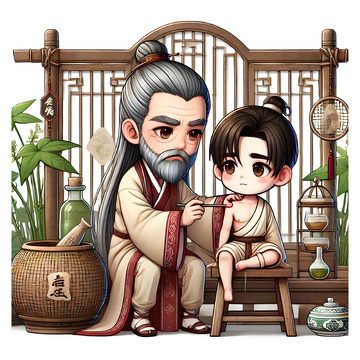 中医养生卡通人物插画素材