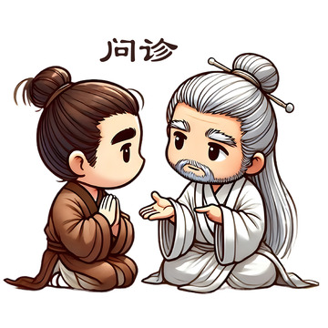中医问诊场景卡通人物素材