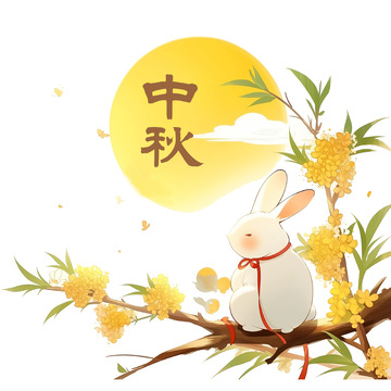 桂花树玉兔中秋节卡通素材
