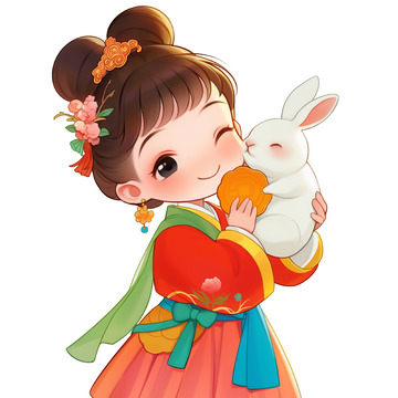 中秋月饼玉兔嫦娥卡通插画素材