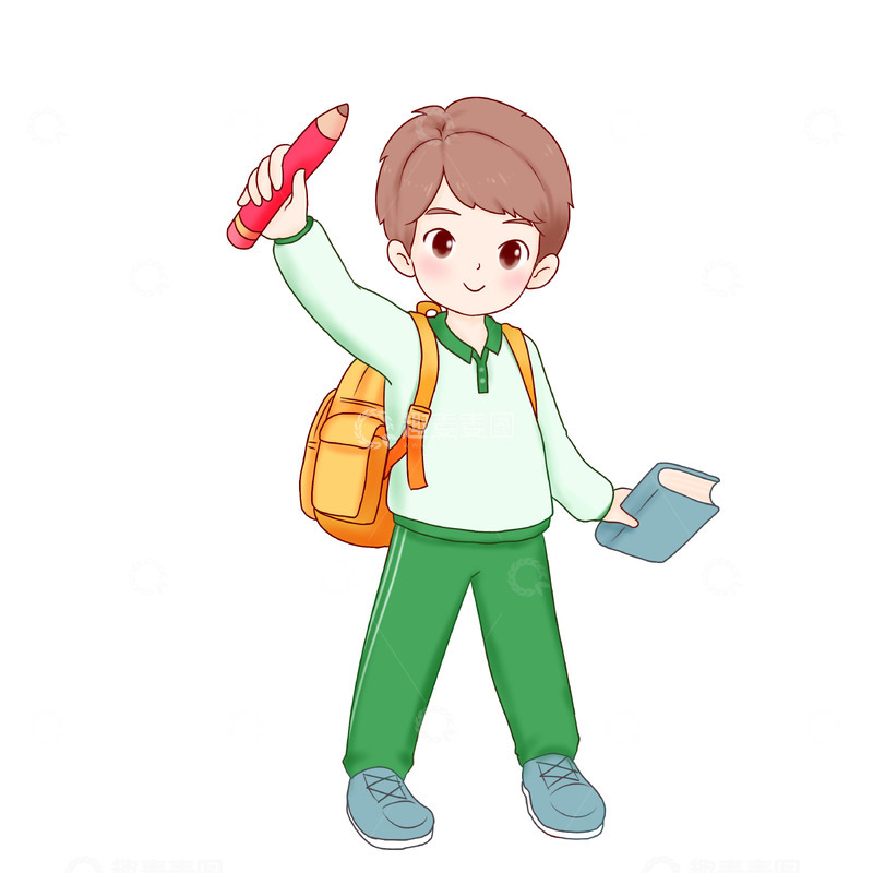 源文件下载【趣麦麦图】开学季拿铅笔学生
