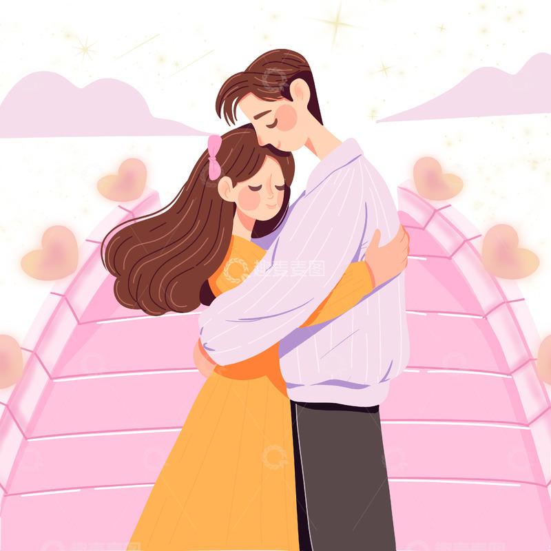 源文件下载【趣麦麦图】七夕节拥抱的情侣