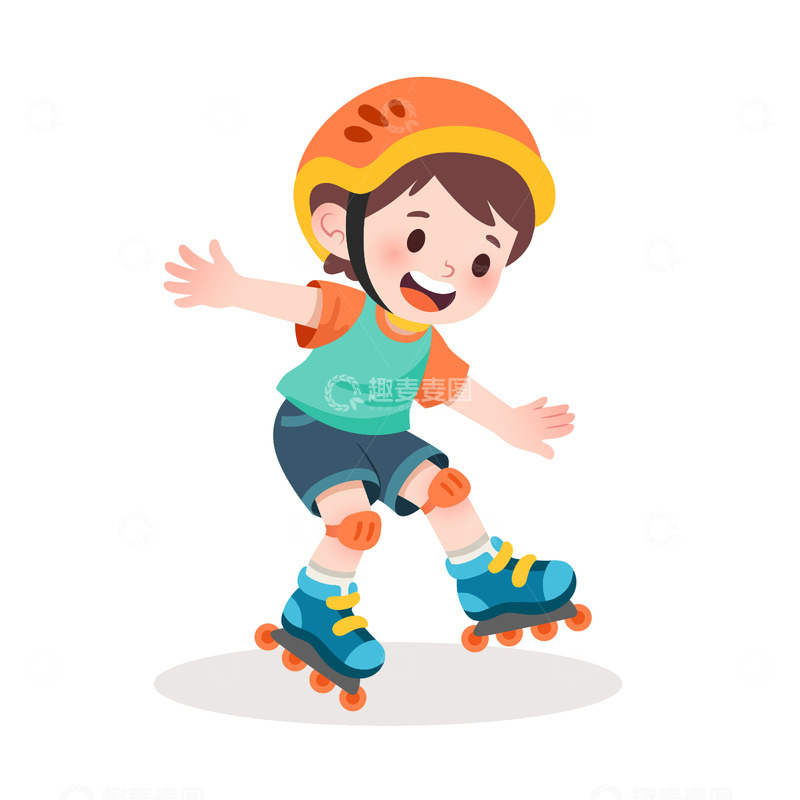源文件下载【趣麦麦图】扁平风幼儿孩子玩轮滑兴趣班暑假体育活动