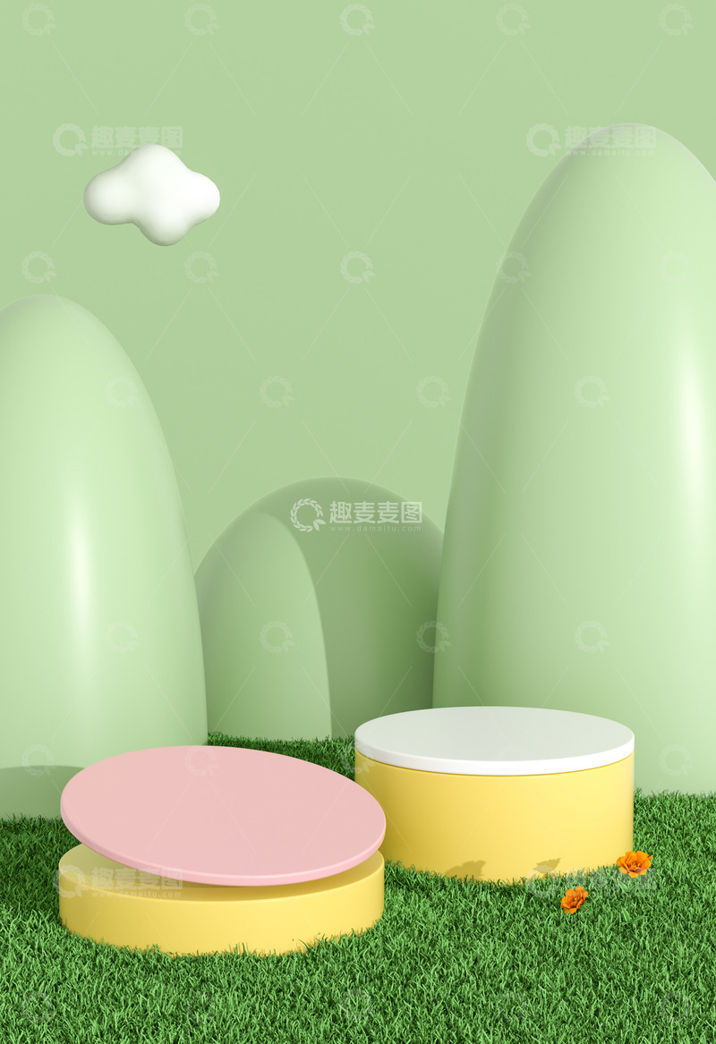 绿色清新3D电商立体展台背景详情页