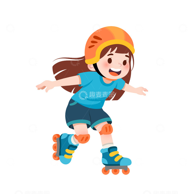 源文件下载【趣麦麦图】扁平风体育运动轮滑女孩儿童兴趣暑假班