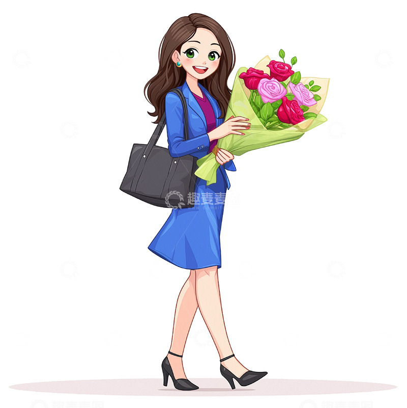 教师手捧鲜花人物