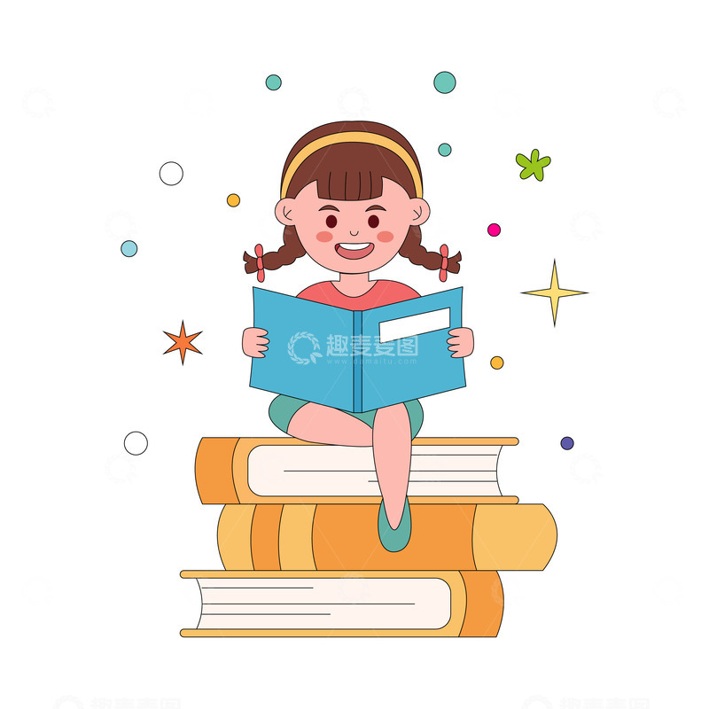 源文件下载【趣麦麦图】卡通线描读书的小孩
