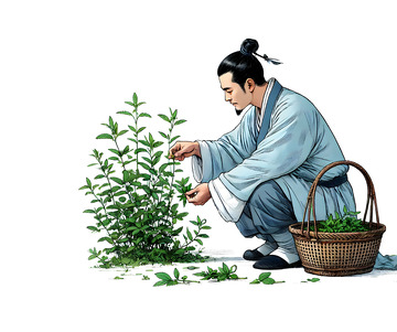 中医采摘草药尝百草卡通插画素材