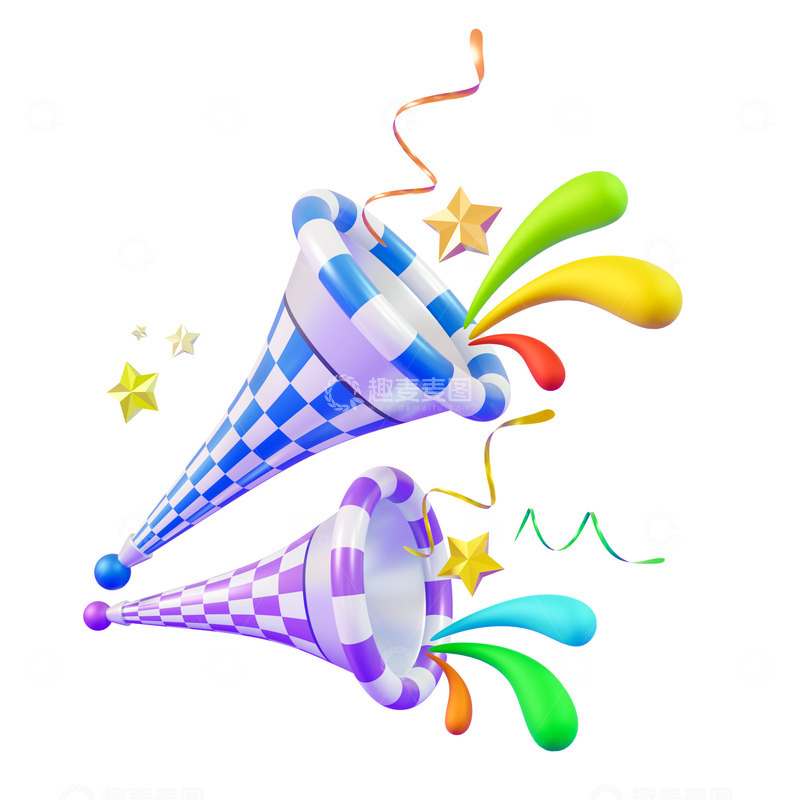 源文件下载【趣麦麦图】派对庆典礼炮喇叭3D立体促销元素