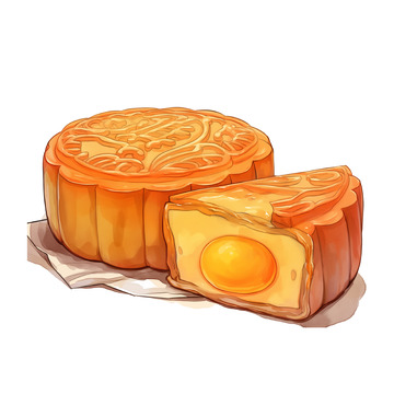 蛋黄月饼中秋美食插画素材