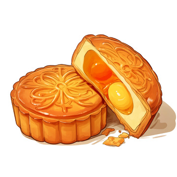 中秋节蛋黄月饼手绘素材