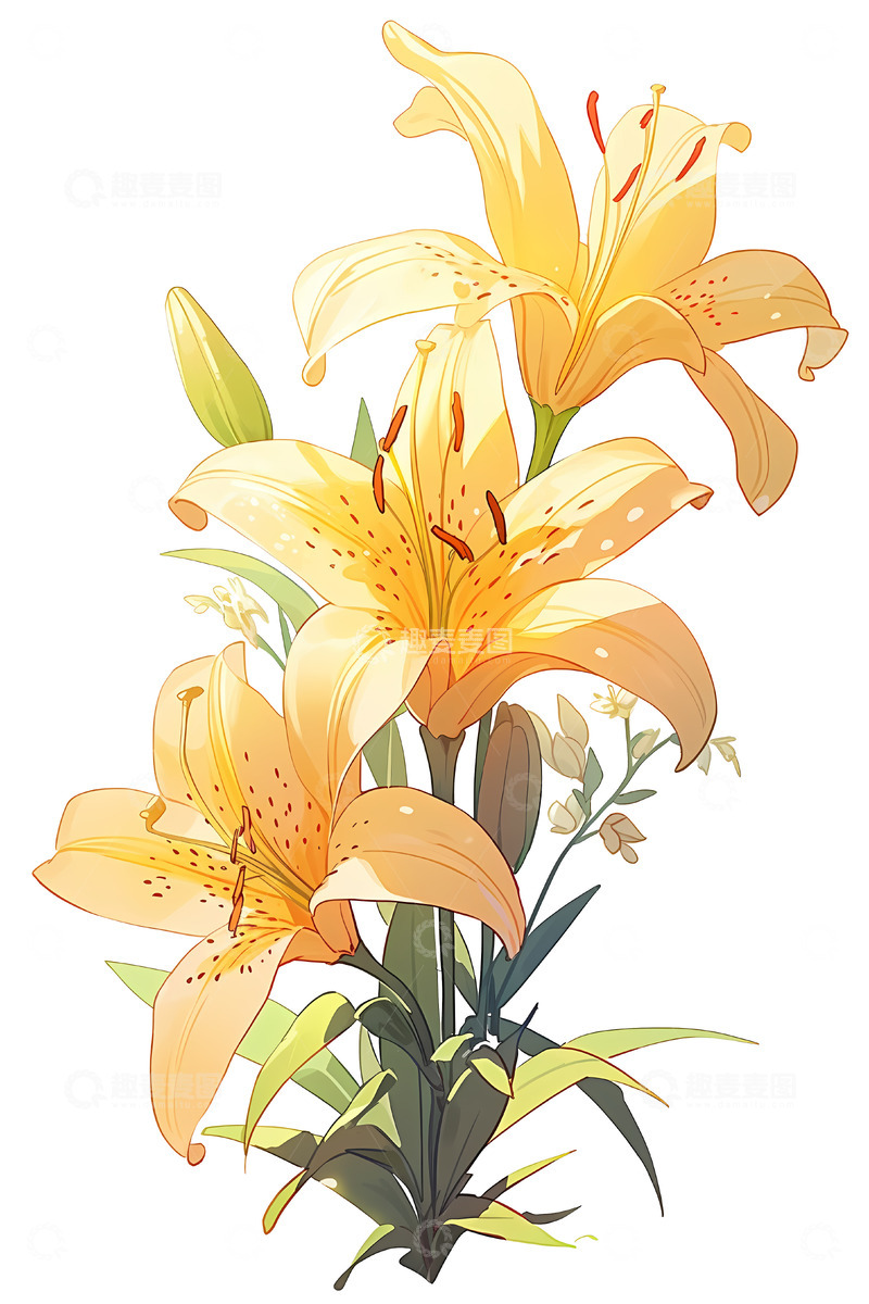 高清大图下载【趣麦麦图】黄色手绘花朵百合花