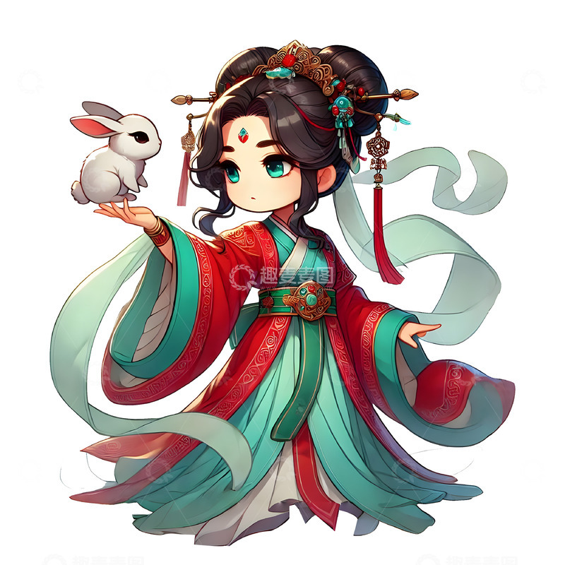 高清大图下载【趣麦麦图】嫦娥与玉兔中秋节卡通素材