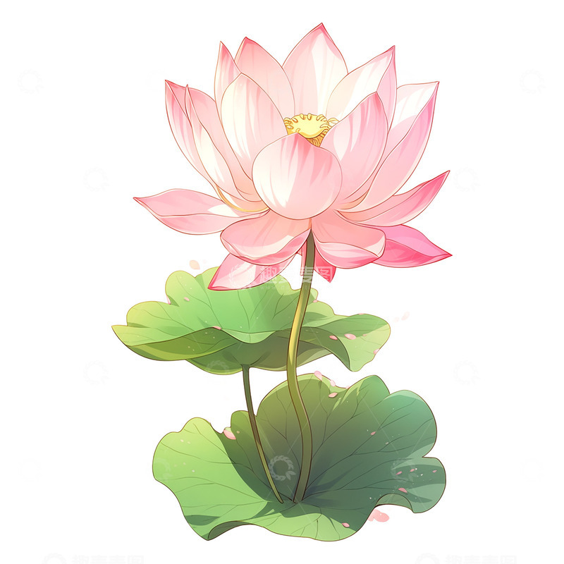 手绘夏天荷花荷叶