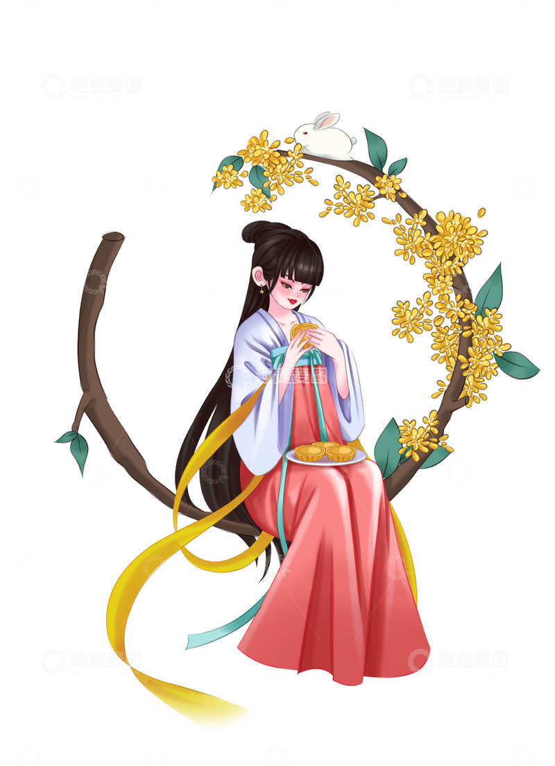 源文件下载【趣麦麦图】中秋吃月饼的嫦娥