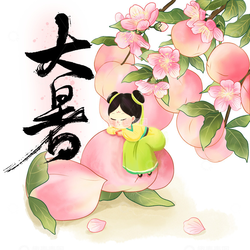源文件下载【趣麦麦图】小暑大暑桃子水彩插画