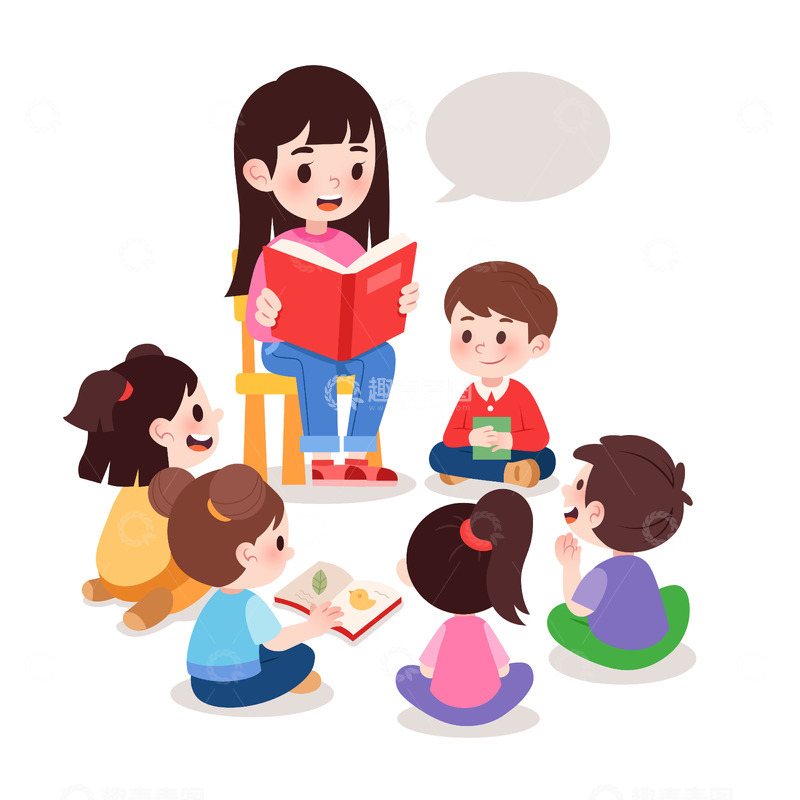 源文件下载【趣麦麦图】扁平风幼儿园老师课堂讲故事幼教学前班
