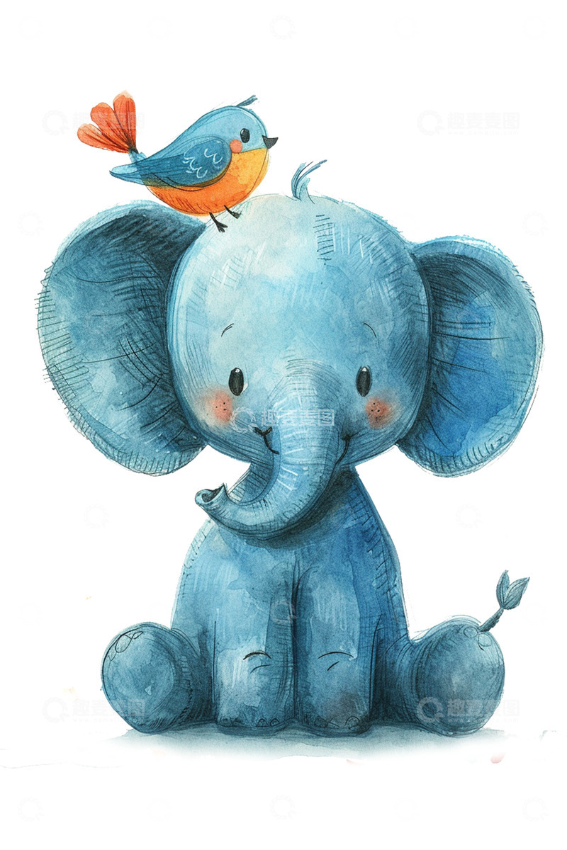 高清大图下载【趣麦麦图】小象和小鸟插图