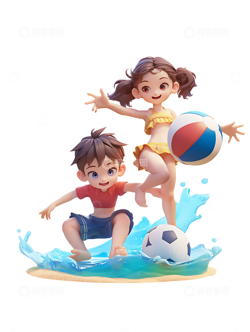 高清大图下载【趣麦麦图】沙滩足球排球暑假休闲的女生男生