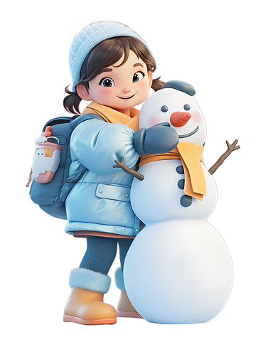 冬季女孩子粉色玩雪人蓝色