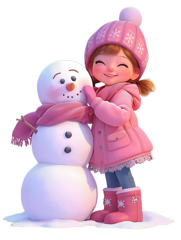 冬季女孩子粉色玩雪人
