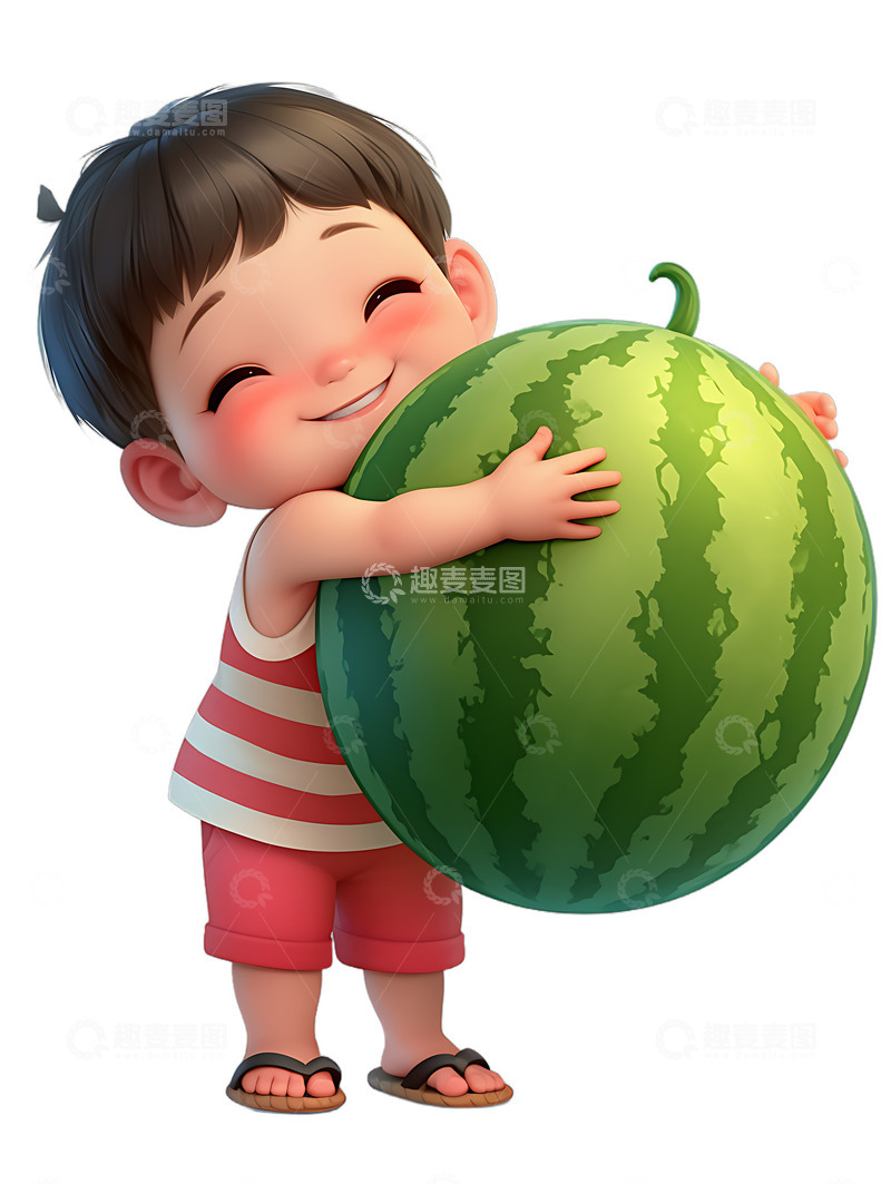 高清大图下载【趣麦麦图】男孩抱着西瓜水果