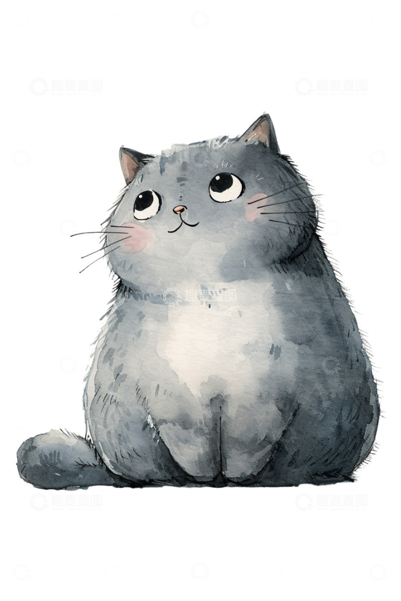 高清大图下载【趣麦麦图】水彩风格的胖胖猫