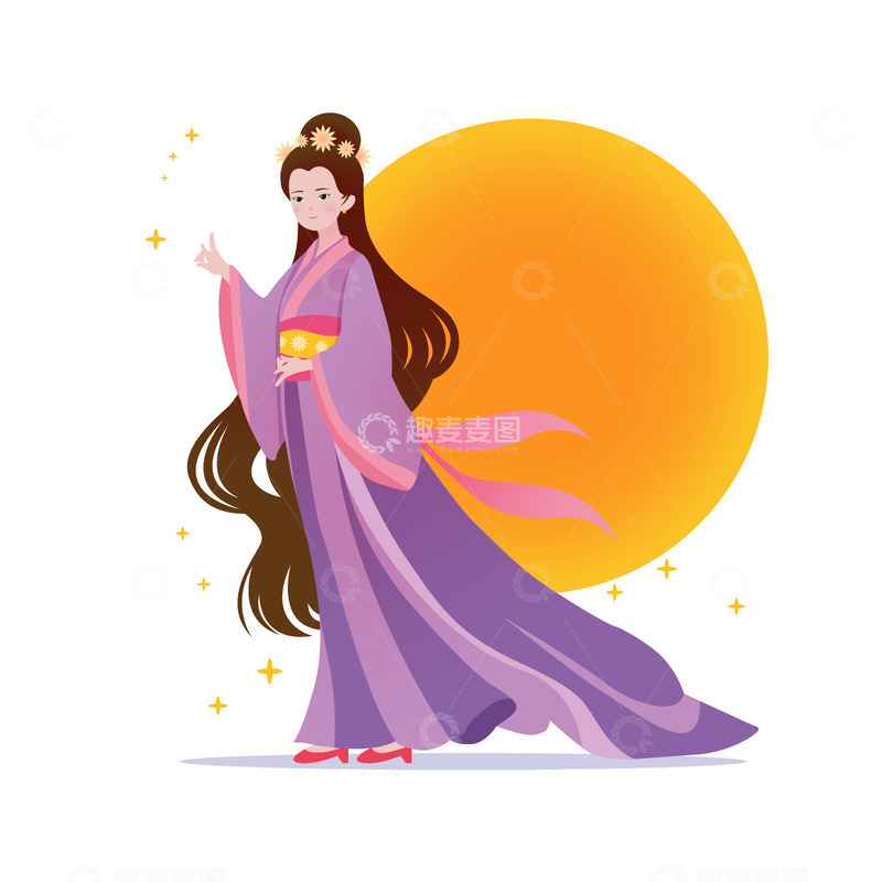 源文件下载【趣麦麦图】嫦娥奔月月亮中秋节矢量