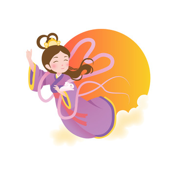 嫦娥奔月玉兔飞天中秋佳节祥云矢量
