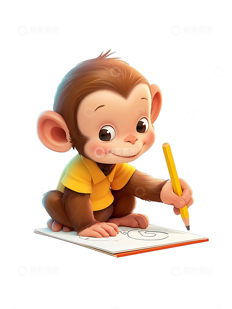 高清大图下载【趣麦麦图】卡通小猴子写作业看书学习